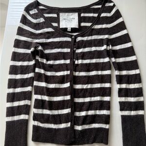 Abercrombie & Fitch Women's Black and White Striped Cardigan
